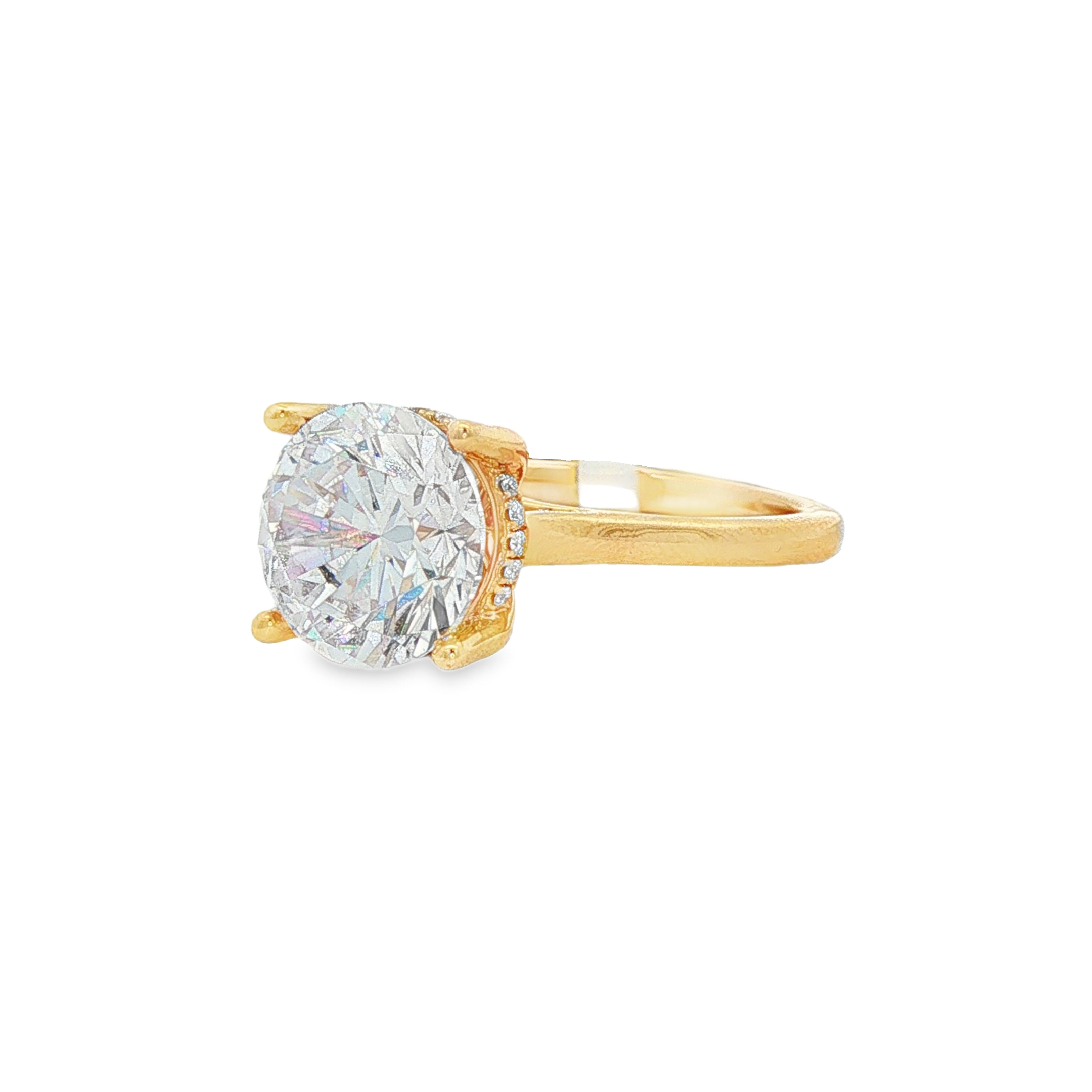14K Yellow Gold Hidden Halo Cathedral Round Diamond Engagement Ring