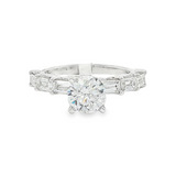 14K White Gold Classic Round Natural Diamonds Engagement Ring