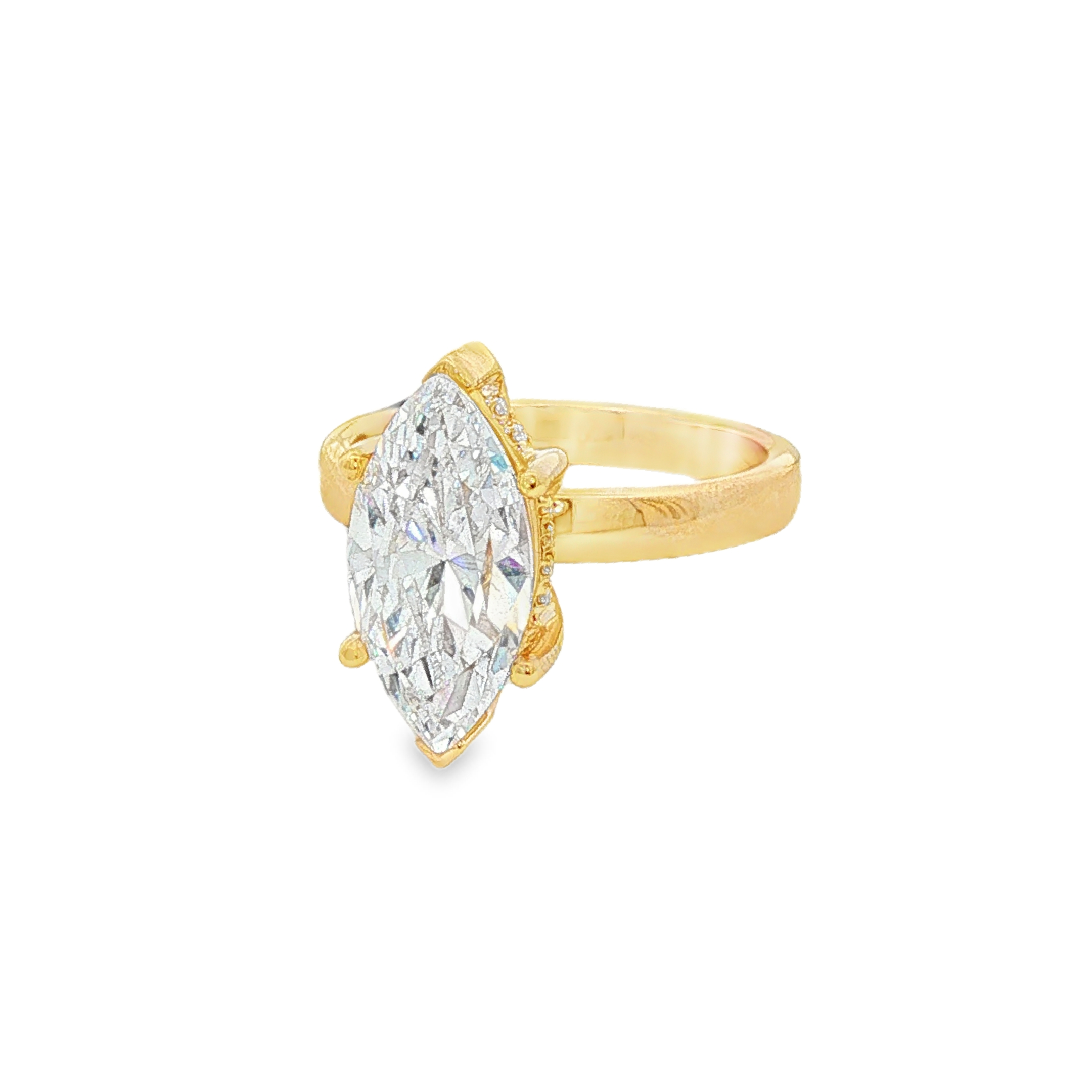 14K Yellow Gold Hidden Halo Marquise Diamond Engagement Ring