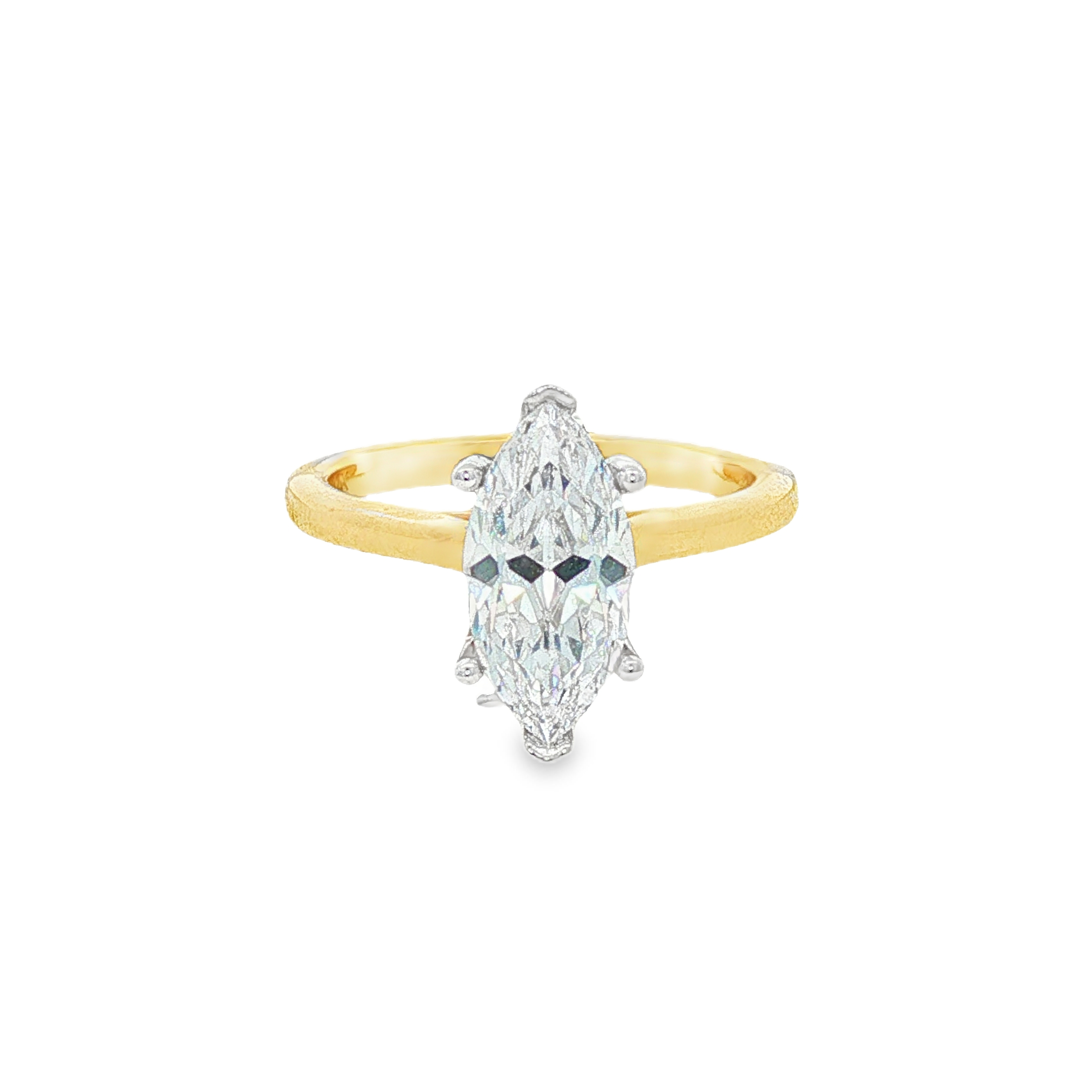 14K Yellow And White Gold Hidden Halo Marquise Diamond Engagement Ring
