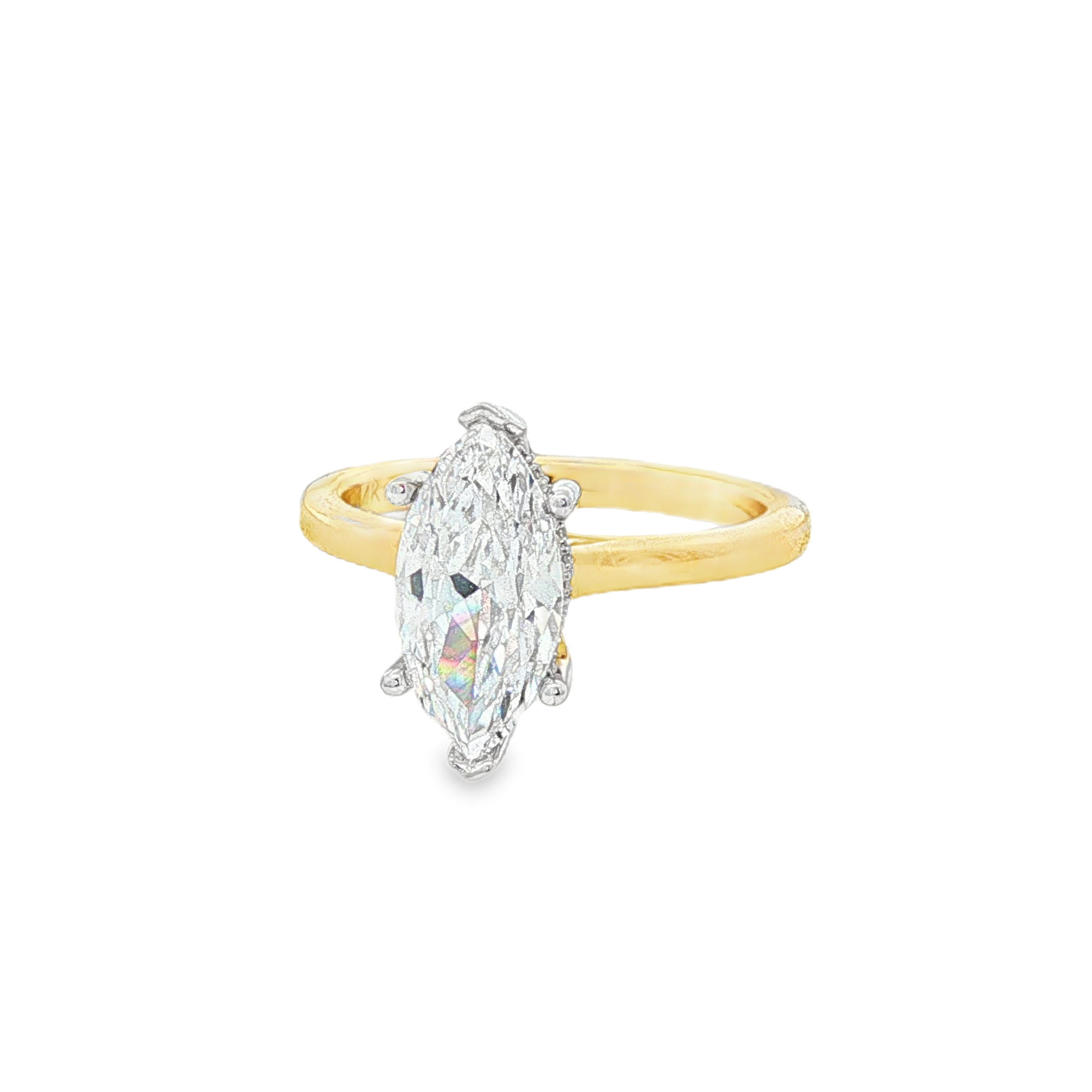 14K Yellow And White Gold Hidden Halo Marquise Diamond Engagement Ring