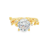 14K Yellow Gold Floral Round Natural Diamonds Engagement Ring