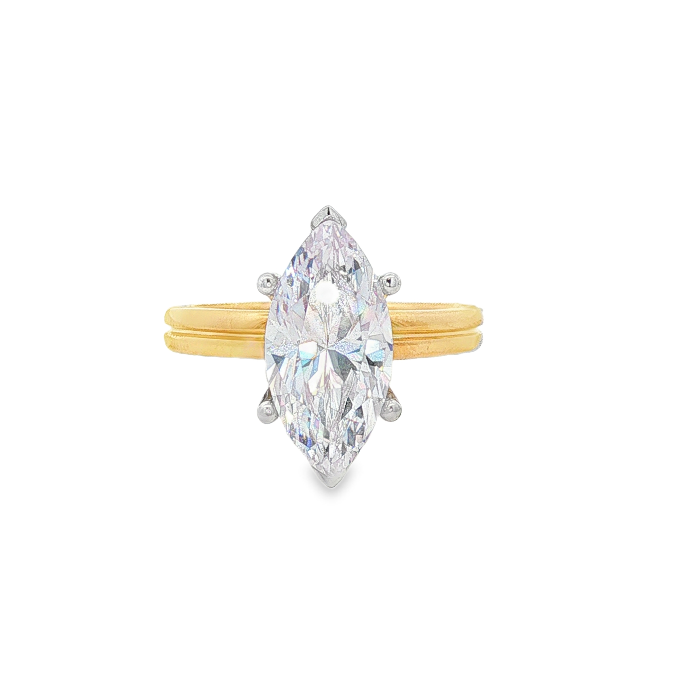 14K Yellow And White Gold Hidden Halo Marquise Diamond Engagement Ring