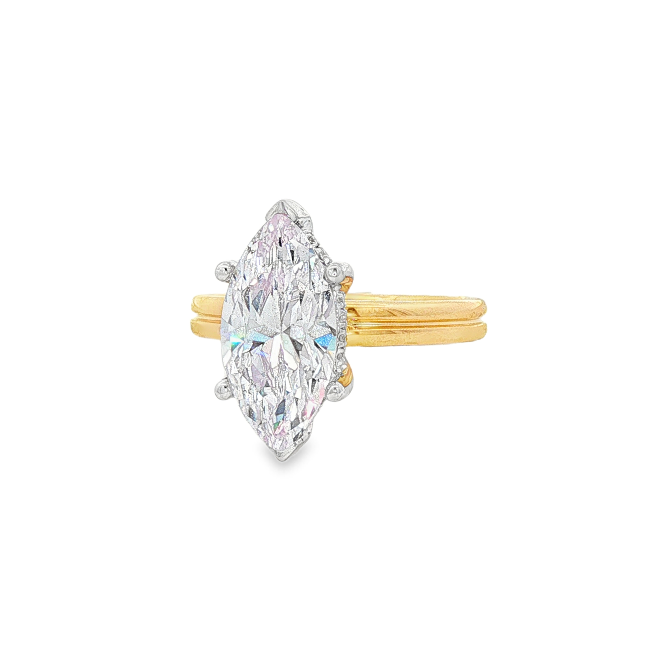 14K Yellow And White Gold Hidden Halo Marquise Diamond Engagement Ring