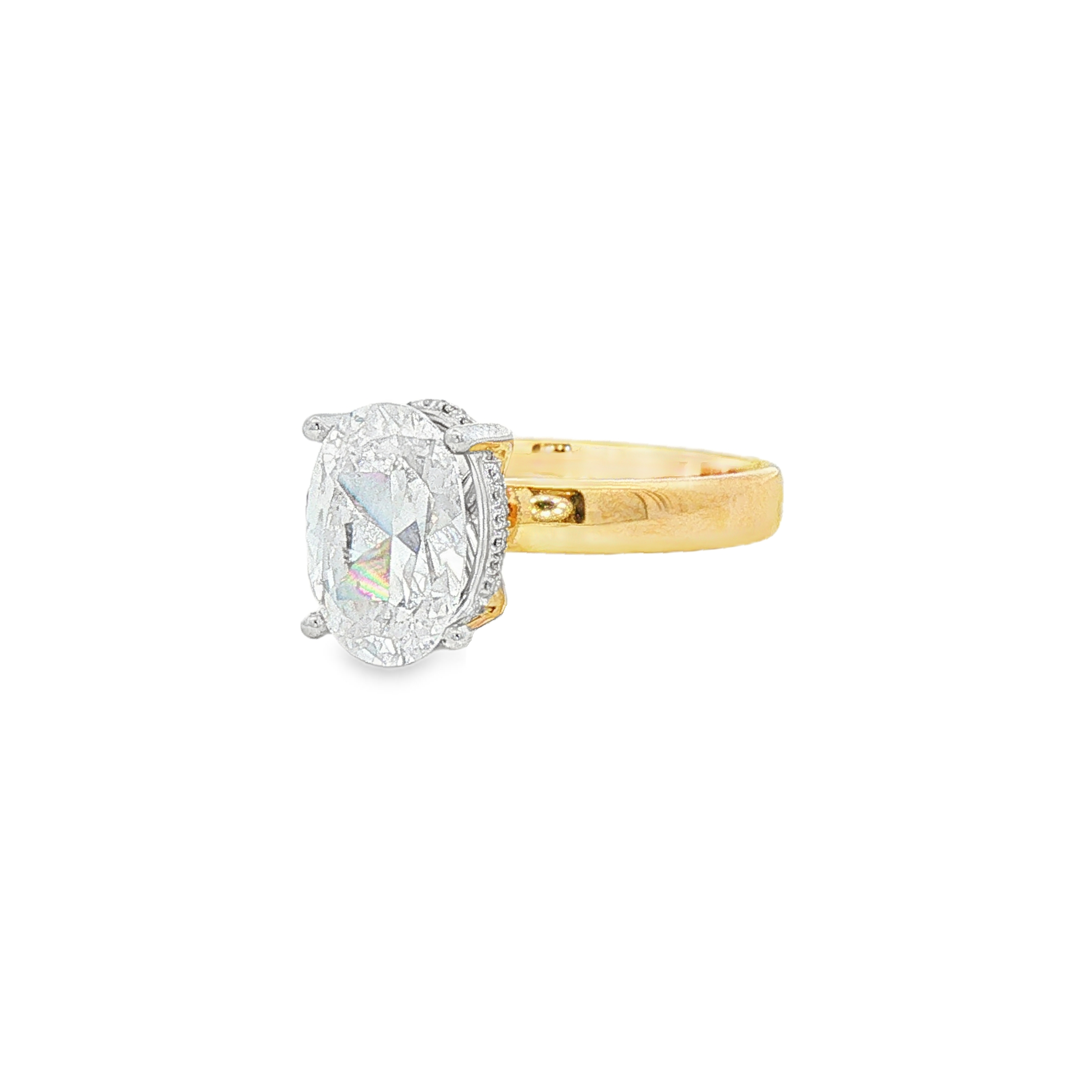 14K Yellow And White Gold Oval Diamond Engagement Ring