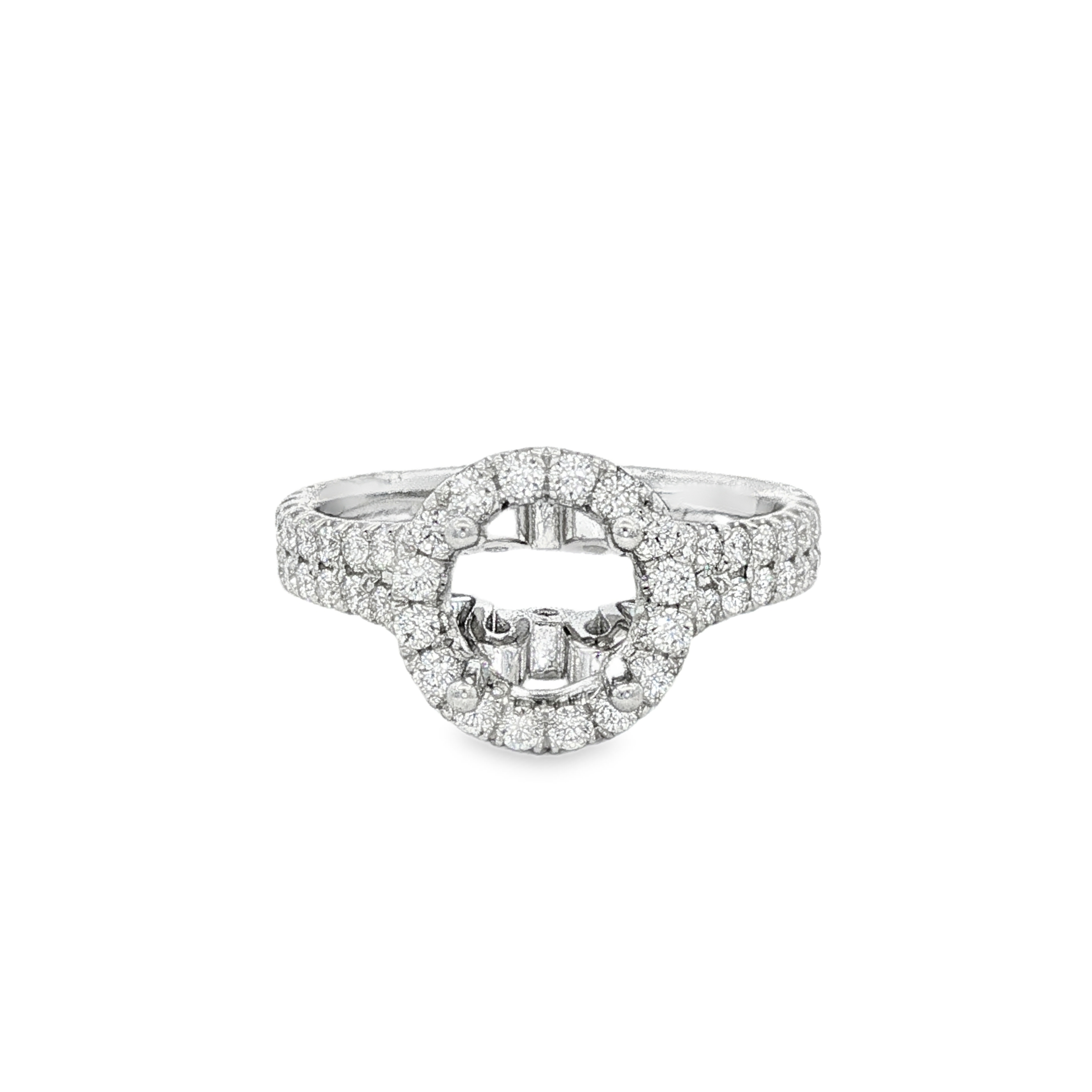 18K White Gold Halo Round Natural Diamonds Engagement Ring