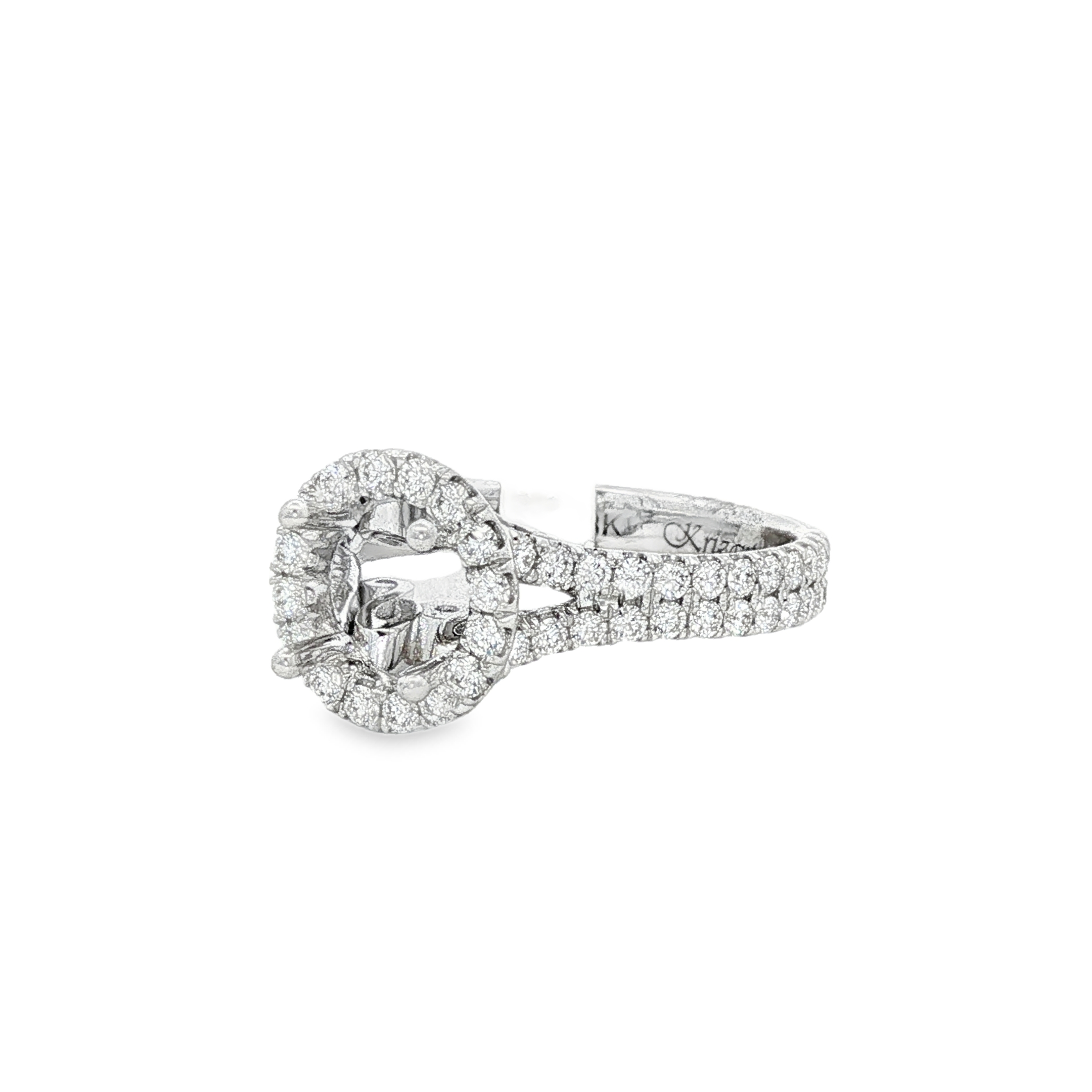18K White Gold Halo Round Natural Diamonds Engagement Ring