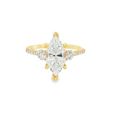 14K Yellow Gold Moon Three Stone Marquise Natural Diamonds Engagement Ring