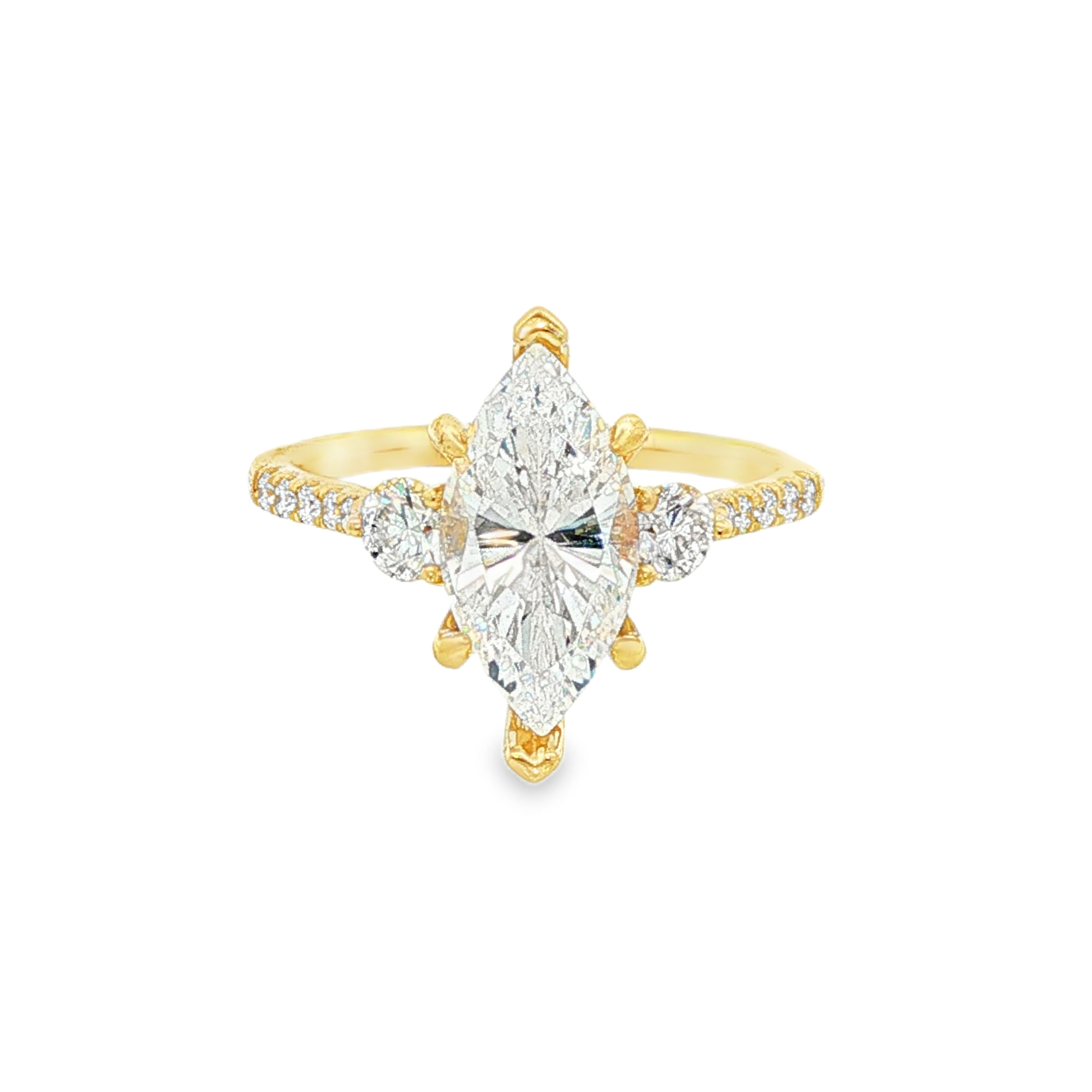 14K Yellow Gold Moon Three Stone Marquise Natural Diamonds Engagement Ring