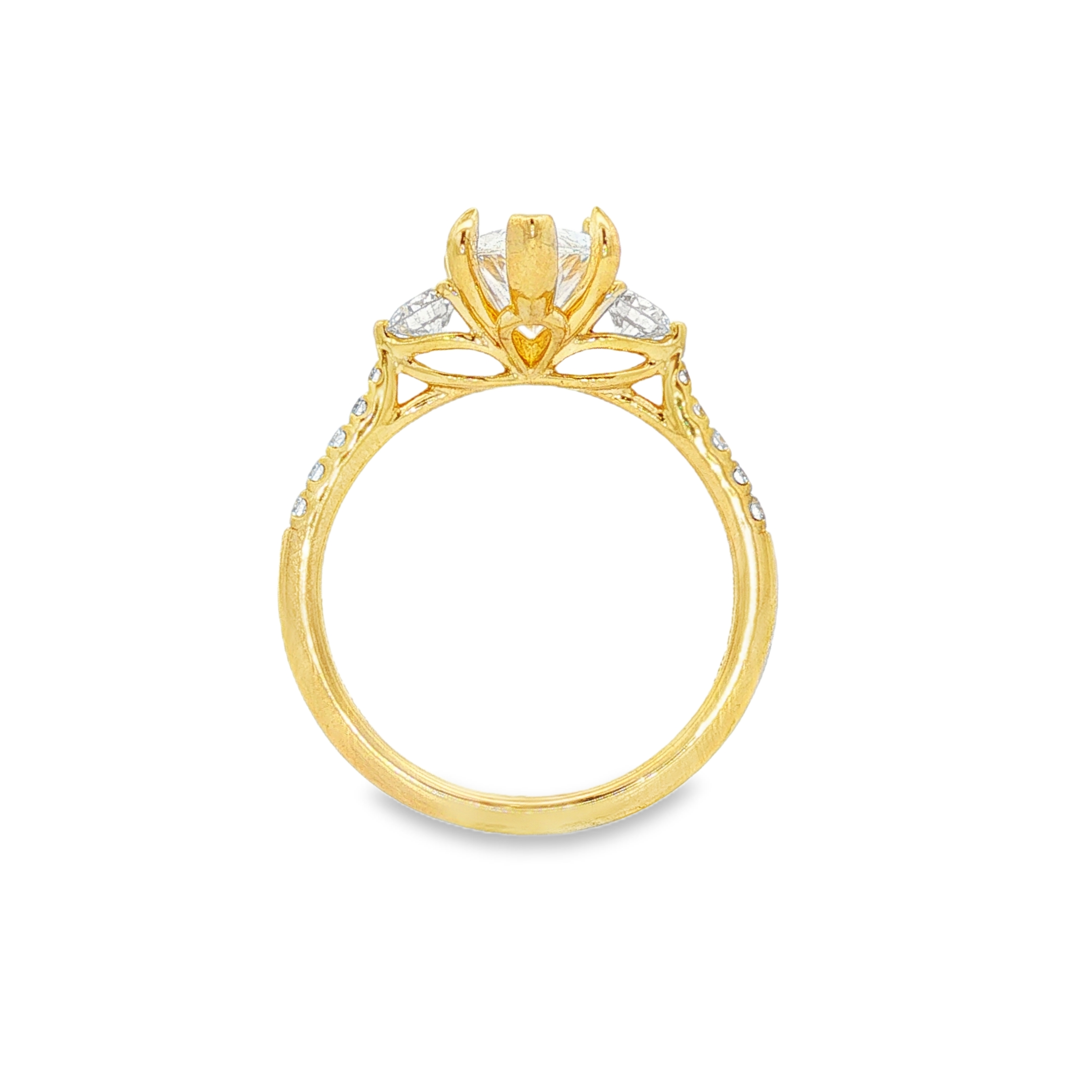 14K Yellow Gold Moon Three Stone Marquise Natural Diamonds Engagement Ring