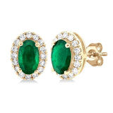 14K Yellow Gold Emeralds Halo Earrings