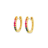 14K Yellow Gold Rainbow Sapphire Huggie Earrings