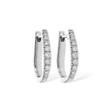 14K White Gold 10Mm Oval Huggie Natural Diamonds Hoop Earrings