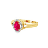 14K Yellow Gold Oval Ruby And Diamond Halo Ring