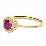 July Birthstone Rings: 14K Yellow Gold Diamond And Ruby Halo Ring