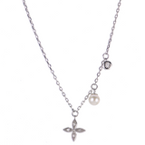 Sterling Silver Freshwater Pearl And Diamond Necklace