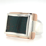 Two-Tone Rectangular Bloodstone Contemporary Ring