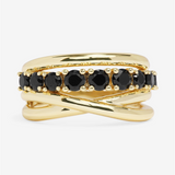 18K Yellow Gold Overlay 'Oh She Fancy' Black Cubic Zirconia Twisted Ring
