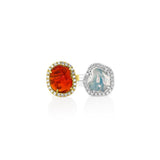 18K White And Yellow Gold Free Form Fire Opal Halo Toi Et Moi Ring