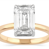 14K Yellow And White Gold 3.13Ct Emerald Cut Lab Grown Diamonds Hidden Halo Engagement Ring
