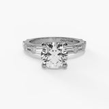 14K White Gold Contemporary Round Natural Diamonds Engagement Ring