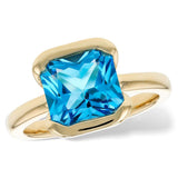 14K Yellow Gold Cushion Blue Topaz Solitaire Ring
