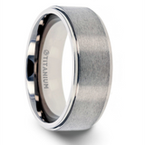 Titanium ‘Rhinox’ Brushed Raised Center Step Edges Wedding Band