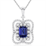 14K White Gold Tanzanite And Diamond Halo Pendant