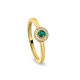 May Birthstone Gold Vermeil Round Simulated Emerald Halo Ring