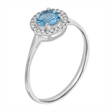 14K White Gold Round Blue Topaz Halo Ring