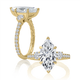 14K Yellow Gold Three Stone Marquise Diamond Engagement Ring