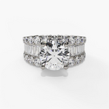 14K White Gold Wide Band Round Natural Diamonds Engagement Ring