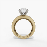 14K Yellow And White Gold Wide Band Round Natural Diamonds Engagement Ring