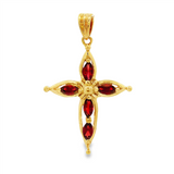 JT ESTATE Yellow Gold Overlay Garnet Cross Pendant