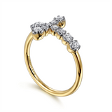14K Yellow And White Gold Cross Diamond Ring