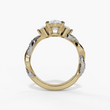 14K Yellow And White Gold  Three Stone Oval Natural Diamonds Engagement Ring