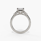14K White Gold Seven Stone Emerald Cut Natural Diamonds Engagement Ring