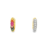 14K Yellow Gold Rainbow Reversible Huggie Earrings