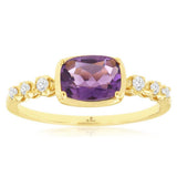 14K White Gold Cushion Amethyst And Diamond Classic Ring
