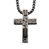 Stainless Steel Silver IP Cross Pendant With Lava Stone Pendant Necklace