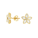 14K Yellow Gold Flower Stud Diamond Earrings