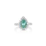 Platinum And 18K Yellow Gold Paraiba And Diamond Pear Halo Ring