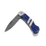 Lockback Damascus Steel Pocket Knife With Lapis Handle