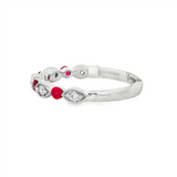 14K White Gold Round Rubies Band Ring
