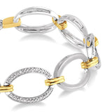Sterling Silver Natural Diamonds Oval Link Bracelet