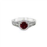 14K White Gold Round Rhodolite Garnet Halo Ring