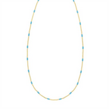 Yellow Gold Overlay 18 Inch Teal Enamel Beaded Chain