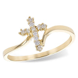 14K Yellow Gold BypassCross Natural Diamonds Ring
