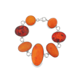 JT ESTATE Sterling Silver Multi Colored Oval Amber Open Link Bracelet