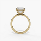14K Yellow Gold Hidden Halo Emerald Cut Natural Diamonds Engagement Ring